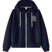 森马[]外套女连帽刺绣学院风2025春宽松落肩质感夹克 紫蓝80635 M 160/84A