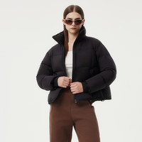 坦博尔 羽绒服女短款立领时尚休闲宽松保暖外套TBF530378Z 黑色