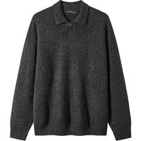 GXG男装【含绵羊毛】翻领线衫男休闲百搭 深灰色 165/S