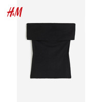H&M女装针织衫秋季柔软舒适针织露肩上衣1207242 黑色 165/96