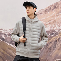 雅鹿排骨轻薄羽绒服男士2025年秋季拼接立领保暖户外短款外套 米色 4XL