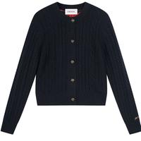 ERDOS【致敬系列】25秋冬圆领真丝装饰绞花女开衫羊绒衫 黑 M 165/84A