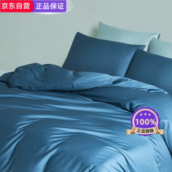 大朴 60支精梳贡缎四件套母婴A类100%新疆棉床单款1.5米床 月光蓝 300根贡缎四季款-月光蓝