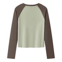 森马（Semir）史努比系列长袖T恤女短款吸湿发热磨毛2024冬插肩袖109724101004 咖绿色调00354