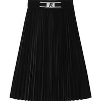 太平鸟时尚2024年春季优雅PU百褶长裙高腰显瘦半身裙女士裙子 黑色 S