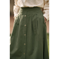 茵曼秋女装文艺复古通勤中长款学院风纯棉半身裙女伞裙子 卡其色1 M