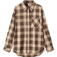 森马（Semir）长袖衬衫女中长款慵懒宽松落肩秋季chic复古格纹衬衣101524105004