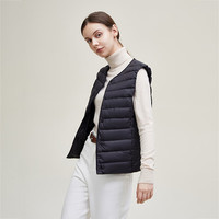 雪中飞经典百搭轻薄男式立领短款羽绒服马甲包边大口袋休闲鸭绒 宝石黑|8086-女 S 165/88A