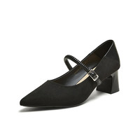 百思图2025秋季新款气质通勤绒面玛丽珍鞋尖头浅口女单鞋E5052CQ5