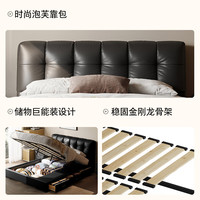 顾家家居【泡芙床】现代简约复古风真皮软床卧室双人床无床头-巨能装8581 奶灰 无床头右抽屉+床垫+床头柜 1.5*2.0M