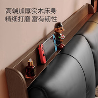 顾家家居(KUKA)现代简约加厚头层牛皮排骨架实木床鹅毛填充双人卧室9219 奶杏白+实木胡桃色+0099E+床头柜 1.5*2.0