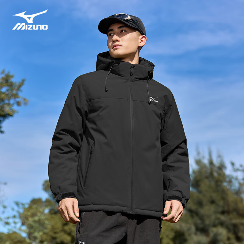 Mizuno美津浓户外棉服男秋冬夹克外套上衣连帽防风保暖百搭登山服