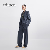 edition西装外套女2025秋季斜门襟可收腰羊毛女绅士西服通勤 烟熏灰色 XS