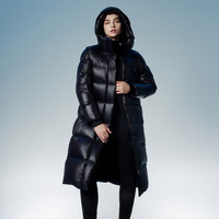 坦博尔90鹅绒连帽羽绒服女长款加厚秋冬零下御寒外套TEF550886D 极光黑 XL (175)