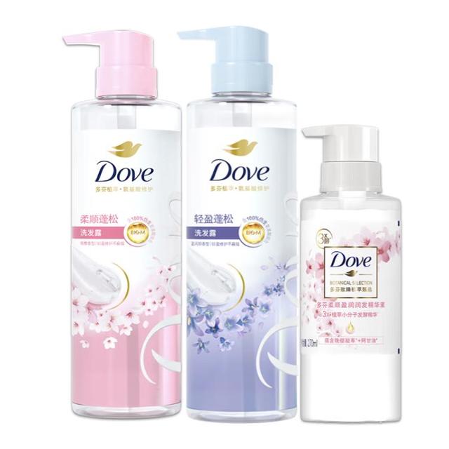 PLUS会员、今日必买：Dove 多芬 无硅油柔顺蓬松氨基酸洗发水470mlx2樱花+蓝风铃 送护发素270ml