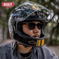 BEASLEY HELMETS比斯力复古头盔全盔摩托车头盔503男女巡航机车玻璃钢头盔夏季 红白律动+镀银镜片 M码(头围55~56)
