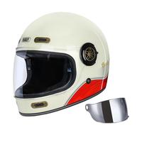 BEASLEY HELMETS比斯力复古头盔全盔摩托车头盔503男女巡航机车玻璃钢头盔夏季 红白律动+镀银镜片 XXL码