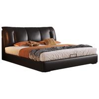 卡尔适高箱三抽储物床意式极简主卧床1米8双人床现代简约风霸道真皮床 框架床带侧灯【10CM钢木架】 【S级头层黄牛皮】1.8*2.0M