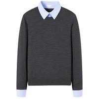 Navigare意大利小帆船女士假两件全羊毛针织衫休闲毛衣2334014502 灰 L  太空岩灰