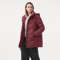 坦博尔2025冬季休闲百搭可脱卸帽羽绒服女加厚短款装新年红560D 蝶羽红 L