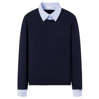 Navigare意大利小帆船女士假两件全羊毛针织衫休闲毛衣2334014502 蓝 M  海军蓝