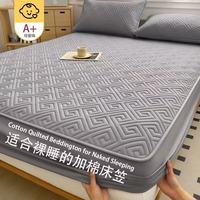 朴顿庄园北欧风全包加厚夹棉床笠床垫防滑保护罩套四季通用席梦思垫保护罩 （回子格加棉床笠）深灰-亲肤面料 90*200cm-单件床笠