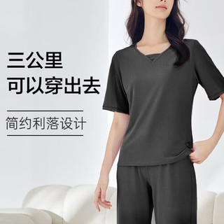 欧迪芬（Ordifen）秋冬服休闲睡衣亲肤透气柔软顺滑短袖长裤套装女XH3777F 【XH3775】黑色 M