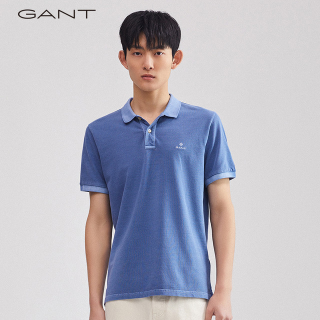 GANT 秋冬撞色翻领珠地布商务休闲美式短袖男polo衫 464海蓝 S