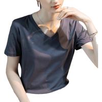 莉社短袖T恤女2025夏季丝光棉80支简约纯色百搭上衣打底衫内搭 高级灰V领 L 【100-110斤】
