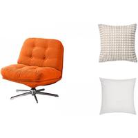 宜家（IKEA）DYVLINGE杜威林格扶手转椅懒人沙发椅小户型 橙色+垫套+羽毛垫芯