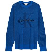 Calvin KleinJeans25秋季男士休闲通勤ck提花圆领打底针织衫毛衣4RD390G C4W-亮蓝 S