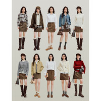 茵曼(INMAN)【真5折】 空气层麂皮绒短外套秋季复古美拉德宽松夹克 咖啡色半裙-18538205 M