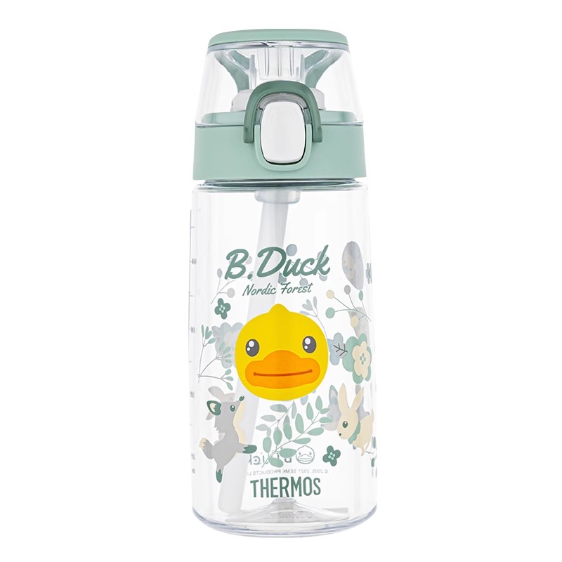 膳魔师儿童水杯夏季吸管直饮杯便携带包装微暇小黄鸭水壶男孩