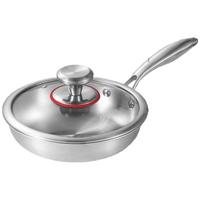 卡罗特平底锅316不锈钢牛排煎锅家用煎蛋饼锅炒菜锅无涂层电磁炉 20cm煎锅-带盖【316不锈钢】