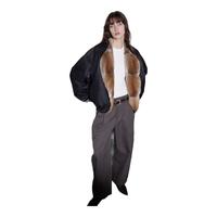 付智恩赫尔契约 风休闲时尚撞色拼毛圆领短款羽绒派克服外套 军绿色 M