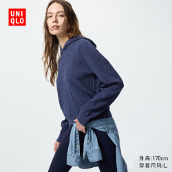 优衣库 女装可机洗纽花针织连帽套头衫/25秋冬478871 68 深蓝色 S /155/80