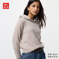 优衣库 女装可机洗纽花针织连帽套头衫/25秋冬478871 33 卡其色