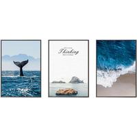 好久不见 客厅装饰画现代简约沙发背景墙挂画大海风景三联壁画