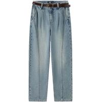 森马(Semir)牛仔裤女腰带遮肉宽松锥形裤显腿长秋季分割磨毛长裤103524124006