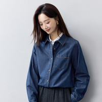 茵曼（INMAN）复古纯棉舒适女装软牛仔衬衫百搭宽松通勤叠穿2025夏季衬衣 牛仔蓝 M