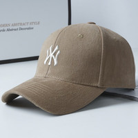 童奈娅帽子男女四季字母刺绣韩版棒球帽百搭ins显脸小遮阳防晒鸭舌帽 卡其+米绣 55-60CM可调节