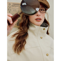 茵曼（INMAN）【真5折】 复古简约立领工装夹克外套秋纯棉显瘦宽松上衣 浅杏色 L