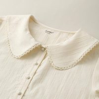 茵曼（INMAN）田园文艺花边翻领衬衫女2025秋季气质通勤百搭舒适长袖衬衣 米杏色 L