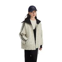 艾莱依（ERAL）短款羽绒服女新款冬季时尚拼接针织翻领软糯外套运动风   155【建议80-110斤】
