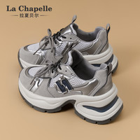 拉夏贝尔女鞋老爹鞋女厚底增高轻便休闲鞋透气百搭软底运动鞋子女 灰色 40