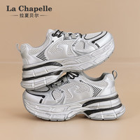 拉夏贝尔女鞋老爹鞋女厚底增高轻便休闲鞋透气百搭软底运动鞋子女 银色-MJ88-76 40