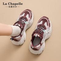 拉夏贝尔女鞋老爹鞋女厚底增高轻便休闲鞋透气百搭软底运动鞋子女 米红-QCZL5003 37