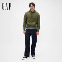 Gap 男女装2025秋季Logo刺绣抓绒宽松连帽衫卫衣美版795625 军绿色 XS 美码 S亚洲码175/88A