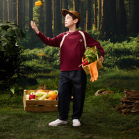 马骑顿（MQD）男童25春学院风运动休闲经典插肩袖拼色长袖T恤 酒红 140