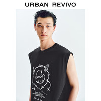 UR2025夏季男装时尚休闲百搭撞色印花圆领背心UMY450054 黑色 M
